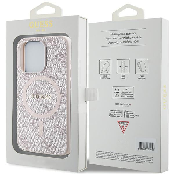 Guess 4G Collection Leather Metal Logo MagSafe Case for iPhone 15 Pro Max - Pink