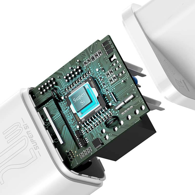 Baseus Super Si Quick Charger 1C 20W med USB-C kabel til Lightning 1m (hvid)
