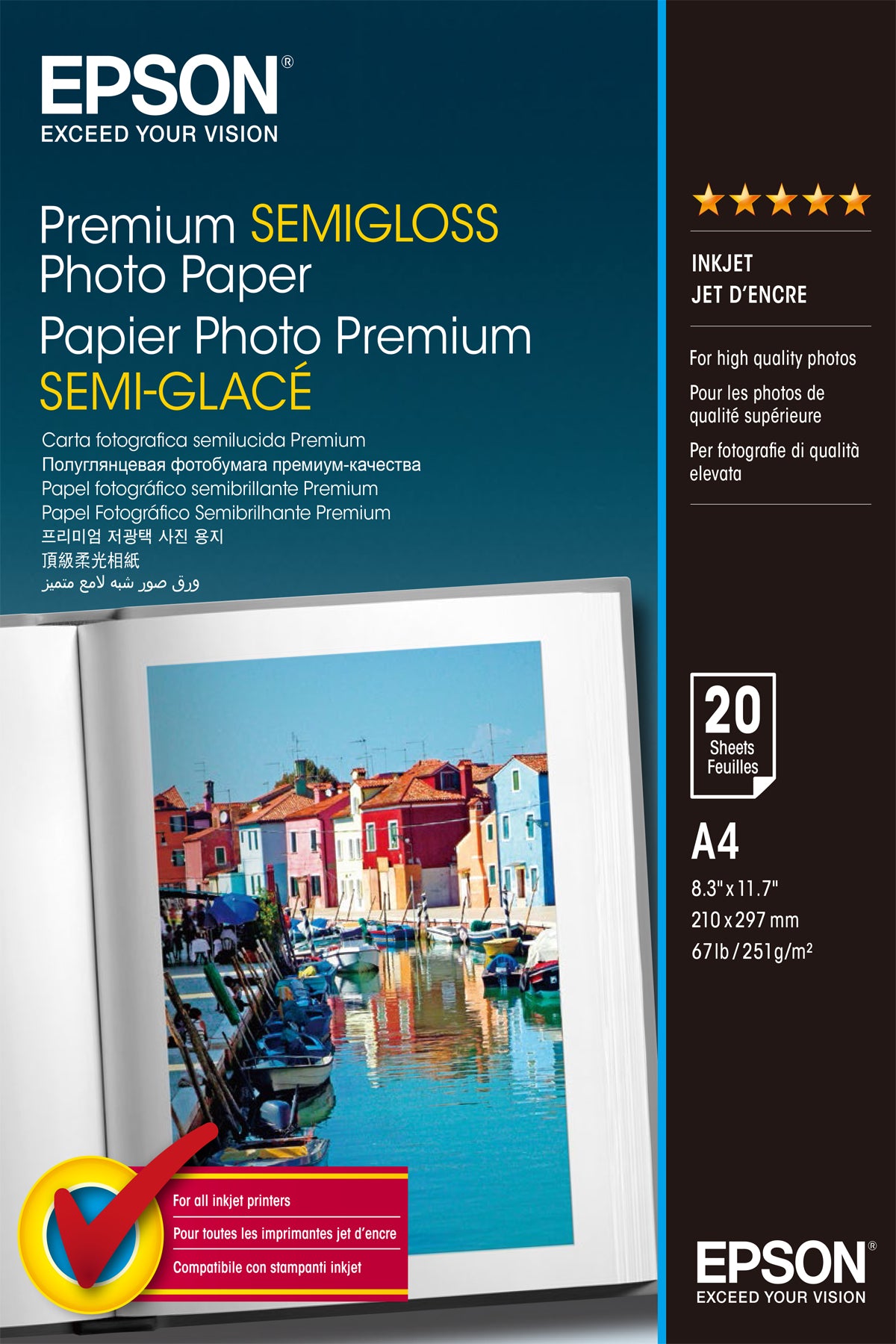 Epson Premium, DIN A4, 251g/m² Hvid Semi-glans