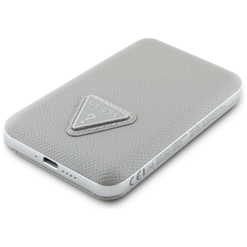 Guess Grained Triangle Power Bank with MagSafe 5000mAh 15W USB-C - Beige