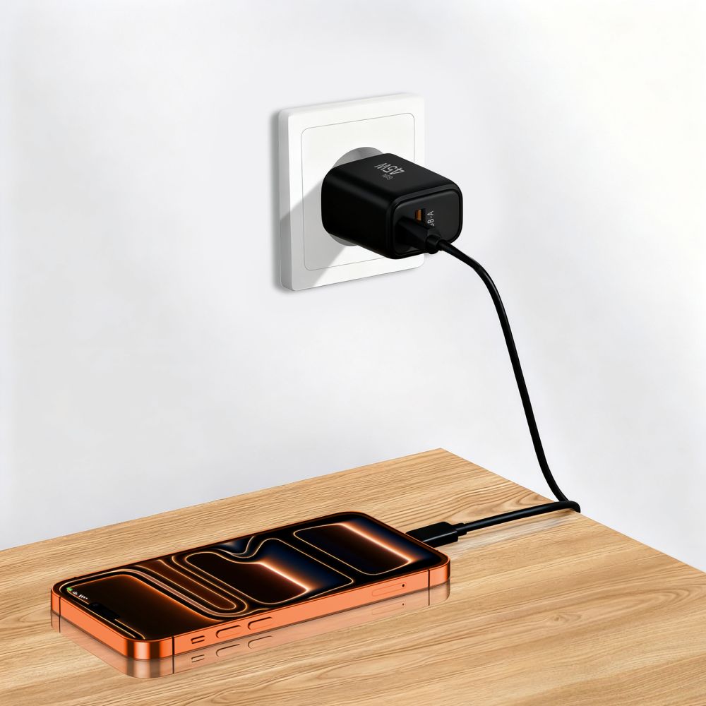 Tech-Protect NCA45W-GAN 2-Port USB-C / USB-A 45W Wall Charger - sort