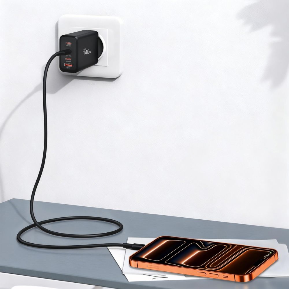 Tech-Protect NC140W-GAN 4-port 140W vægoplader - sort