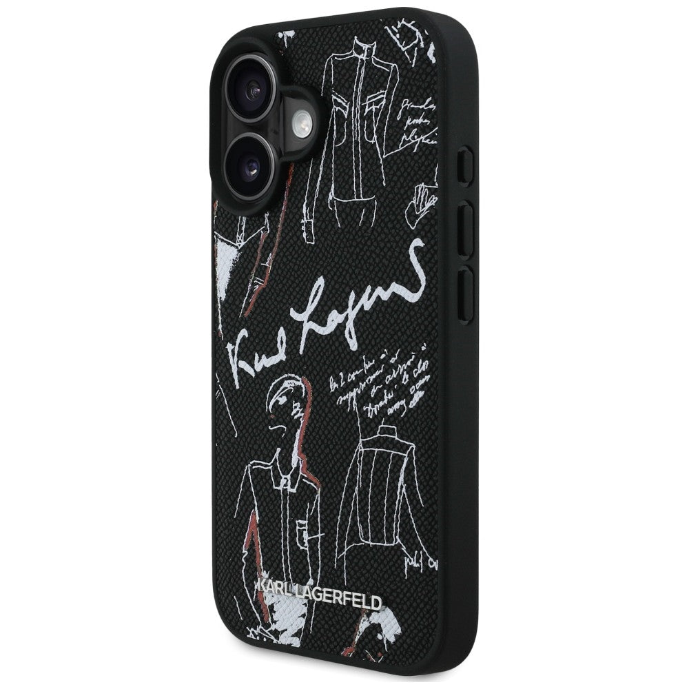 Karl Lagerfeld Grained Pattern & Logo MagSafe Case til iPhone 16 - sort