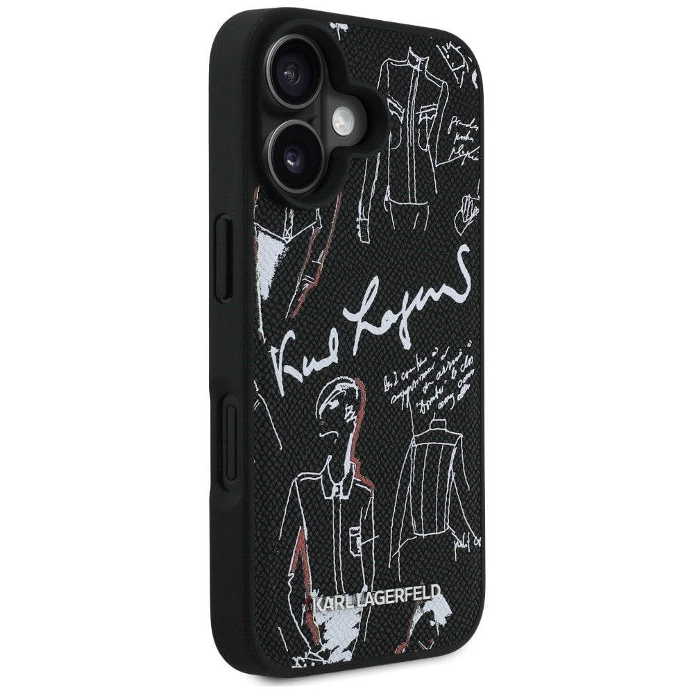 Karl Lagerfeld Grained Pattern & Logo MagSafe Case til iPhone 16 - sort