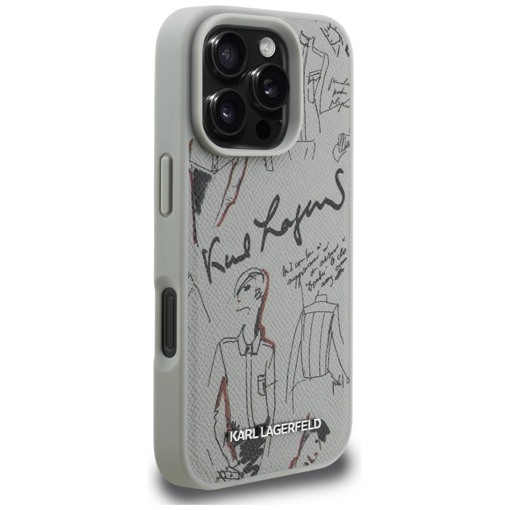 Karl Lagerfeld Grained Pattern & Logo MagSafe Case til iPhone 16 Pro Max - Grå