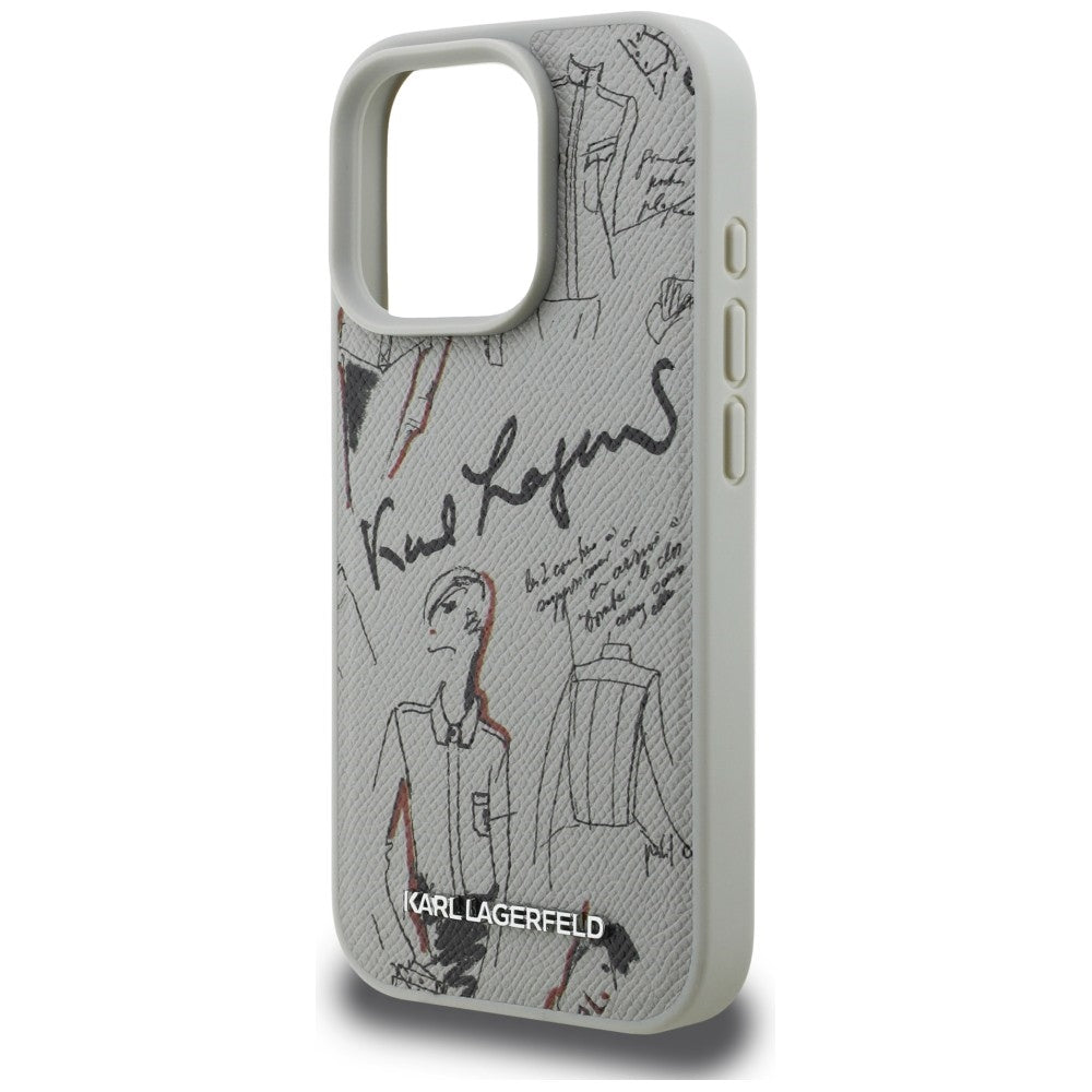 Karl Lagerfeld Grained Pattern & Logo MagSafe Case til iPhone 16 Pro Max - Grå