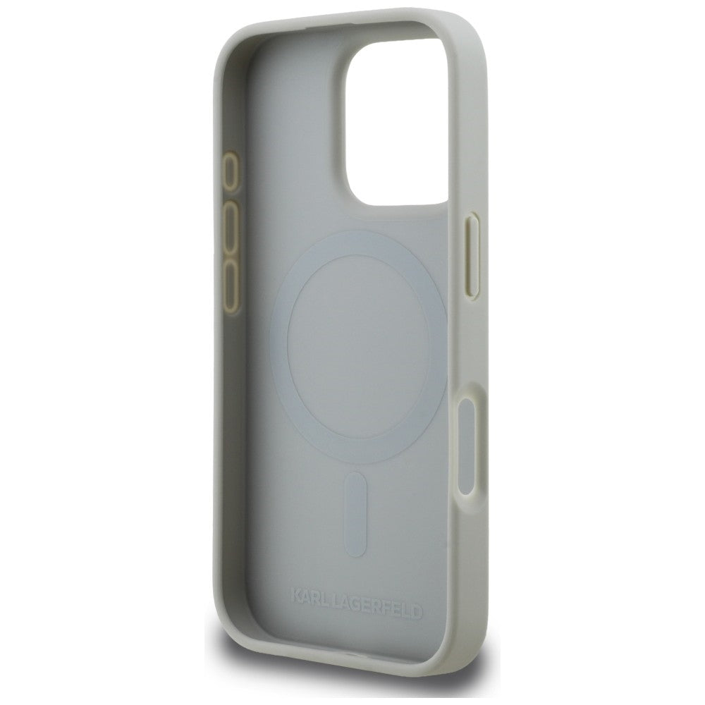 Karl Lagerfeld Grained Pattern & Logo MagSafe Case til iPhone 16 Pro Max - Grå