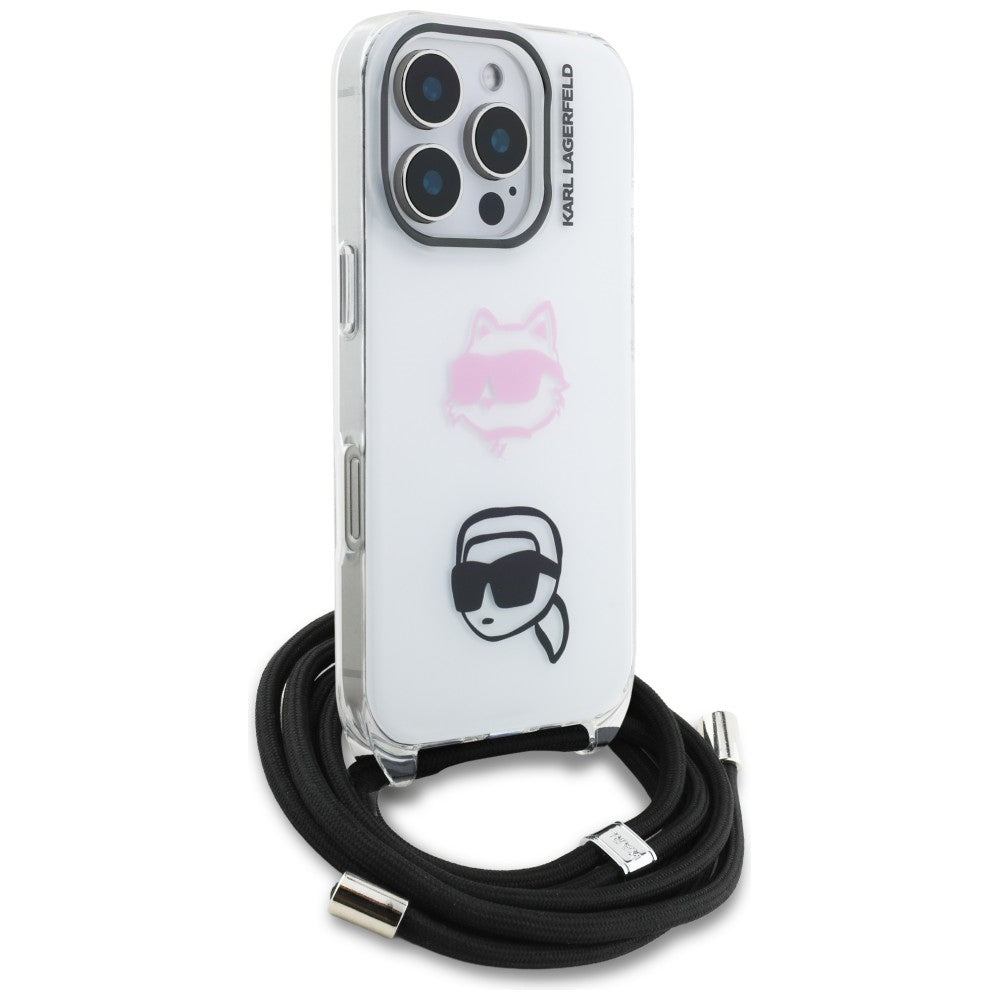 Karl Lagerfeld IML Crossbody Karl&Choupette Head Case til iPhone 16 Pro - Hvid