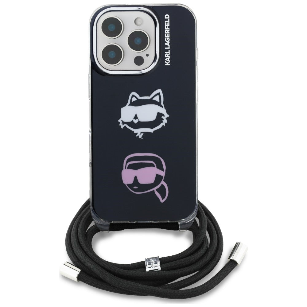 Karl Lagerfeld IML Crossbody Karl&Choupette Head Case til iPhone 16 Pro Max - sort