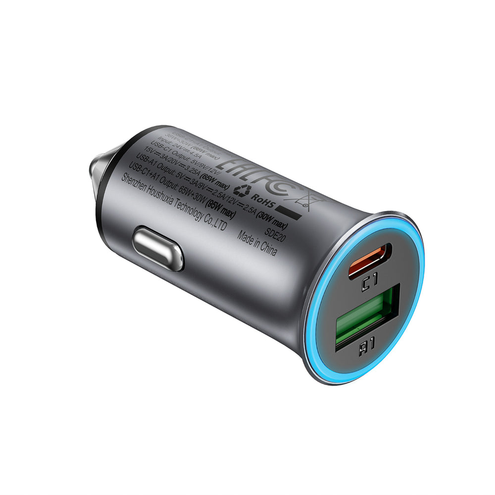 Acefast B16 95W USB-A + USB-C Biloplader - Grå