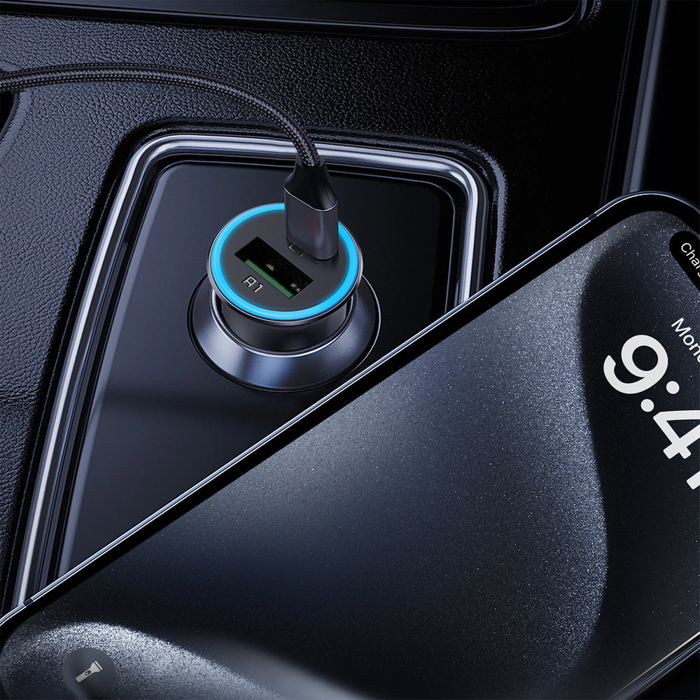 Acefast B16 95W USB-A + USB-C Biloplader - Grå