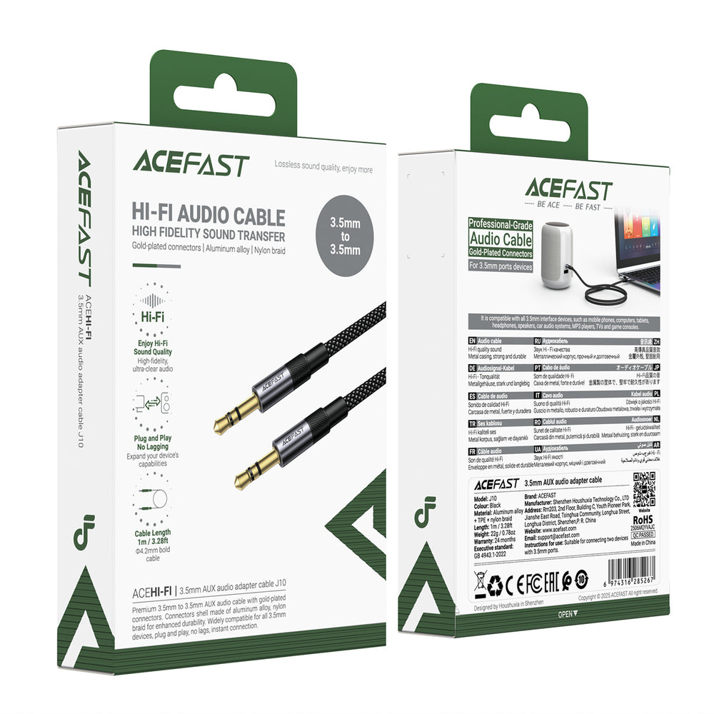Acefast J10 AUX cable mini jack 3.5mm 1m - black