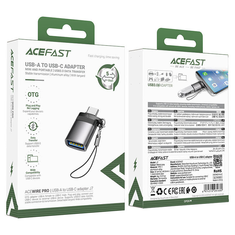 Acefast J7 USB-A - USB-C Adapter - Grå