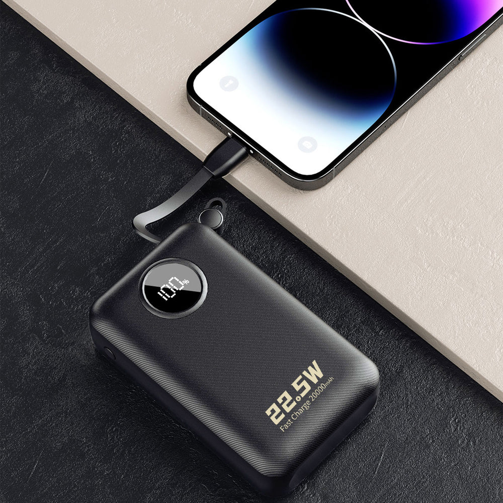 Dudao K14+ Powerbank 20000mAh 22.5W USB-C / USB-A / Built-in Lightning and USB-C Cables - Black