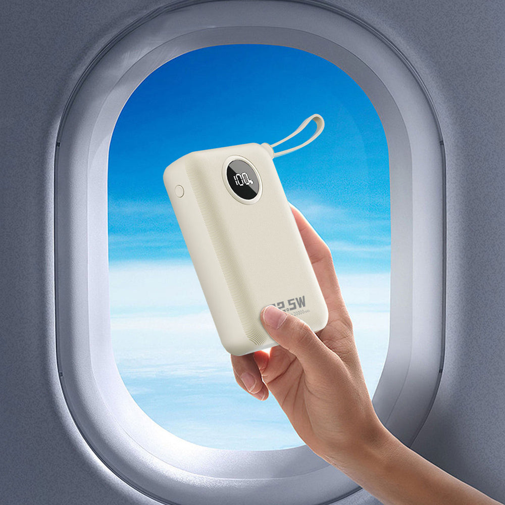 Dudao K14+ Powerbank 20000mAh 22,5W USB-C / USB-A / Indbygget Lightning og USB-C Kabler - Hvid