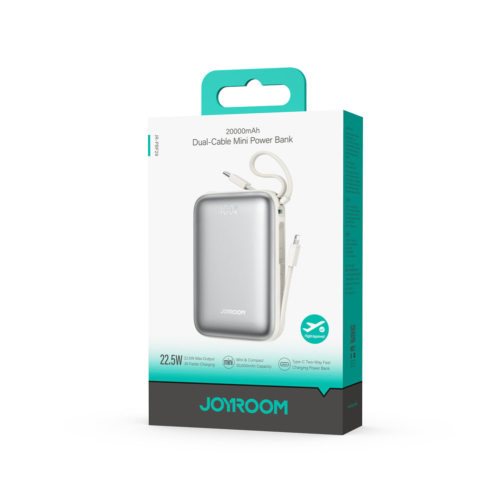 Joyroom JR-PBF29 20000mAh 22.5W Powerbank med dobbelt kabel - hvid