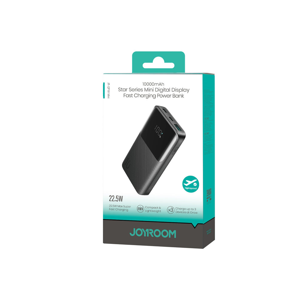 Joyroom JR-QP191 Star Series Mini 10000mAh 22.5W Powerbank med digital skærm - sort