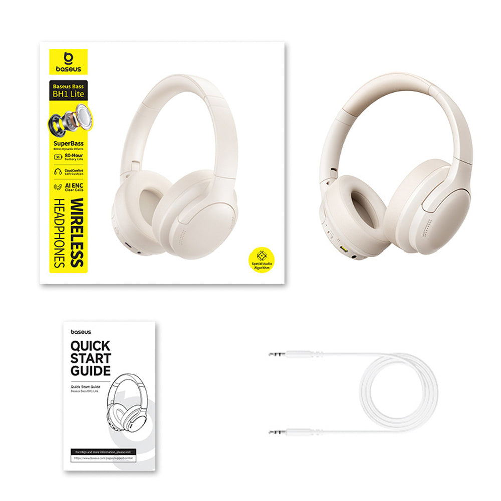 Baseus Bass BH1 Lite Wireless On-Ear Bluetooth 6.0 Headphones - White