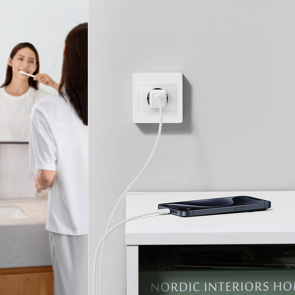 Baseus GaN5 USB-C 30W Wall Charger with Baseus Dynamic 3 USB-C 100W 1m Cable - White