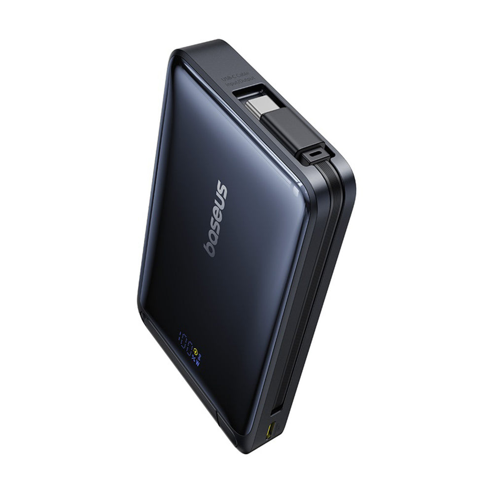 Baseus Nomos 10000mAh 30W Qi2 Power Bank with MagSafe Compatible Stand with Built-in USB-C Cable - Black