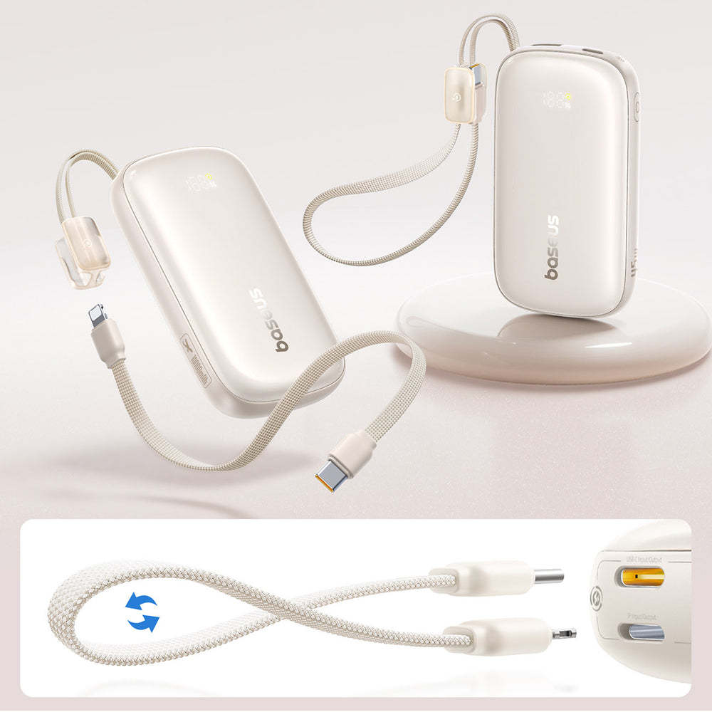 Baseus EnerFill FC21 Qpow 3 Ultra 10000mAh 45W Power Bank with Digital Display and Detachable USB-C - Lightning Cable - Titanium