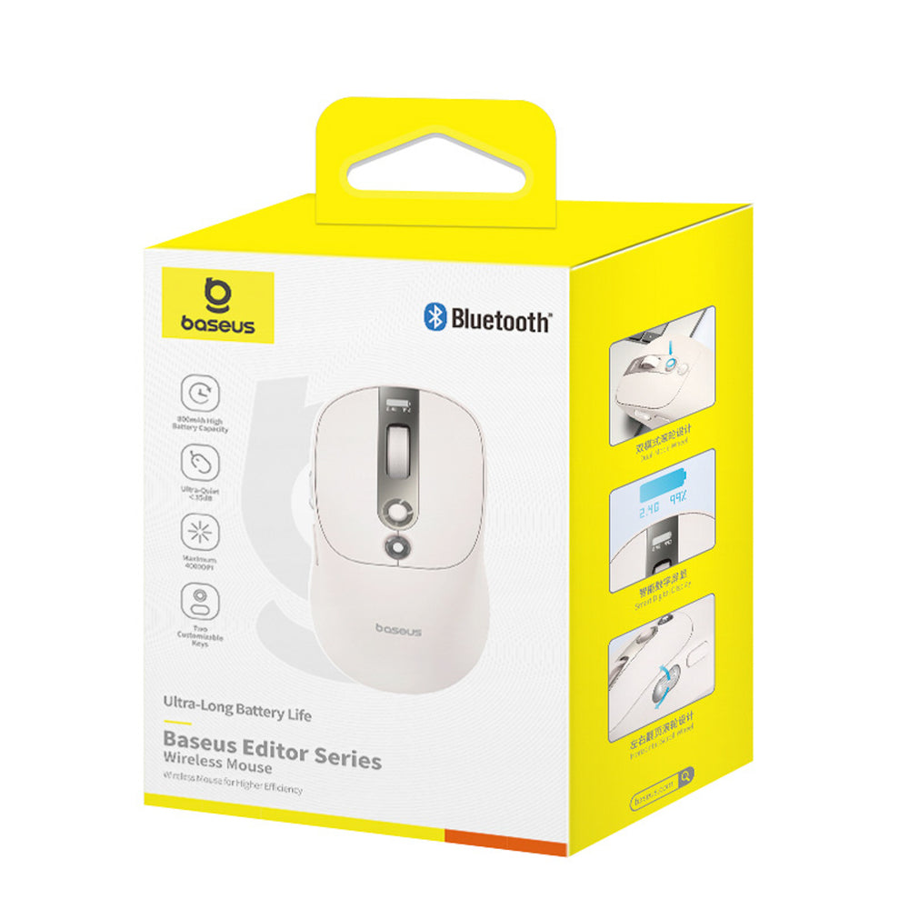 Baseus Editor Wireless Computer Mouse with 800mAh Battery and Battery Status Indicator - White