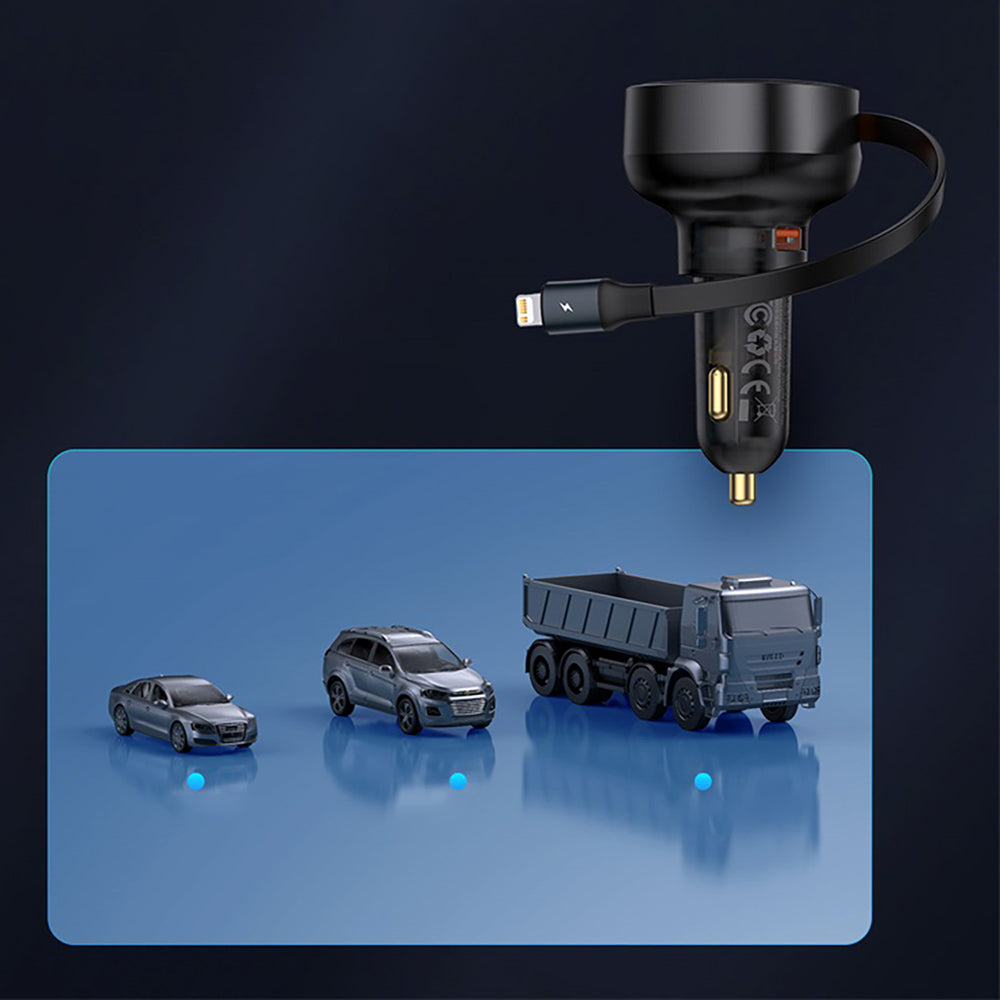 Baseus Enjoyment Pro 55W USB-A Car Charger with Retractable Lightning Cable - Black