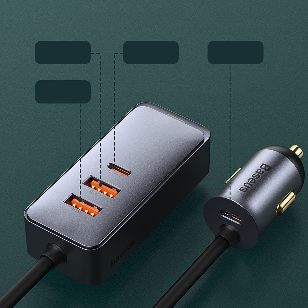 Baseus Share Together PPS Multi-port Fast charge Car Charger with Extension Cord 2U+2C 120W Space Gray