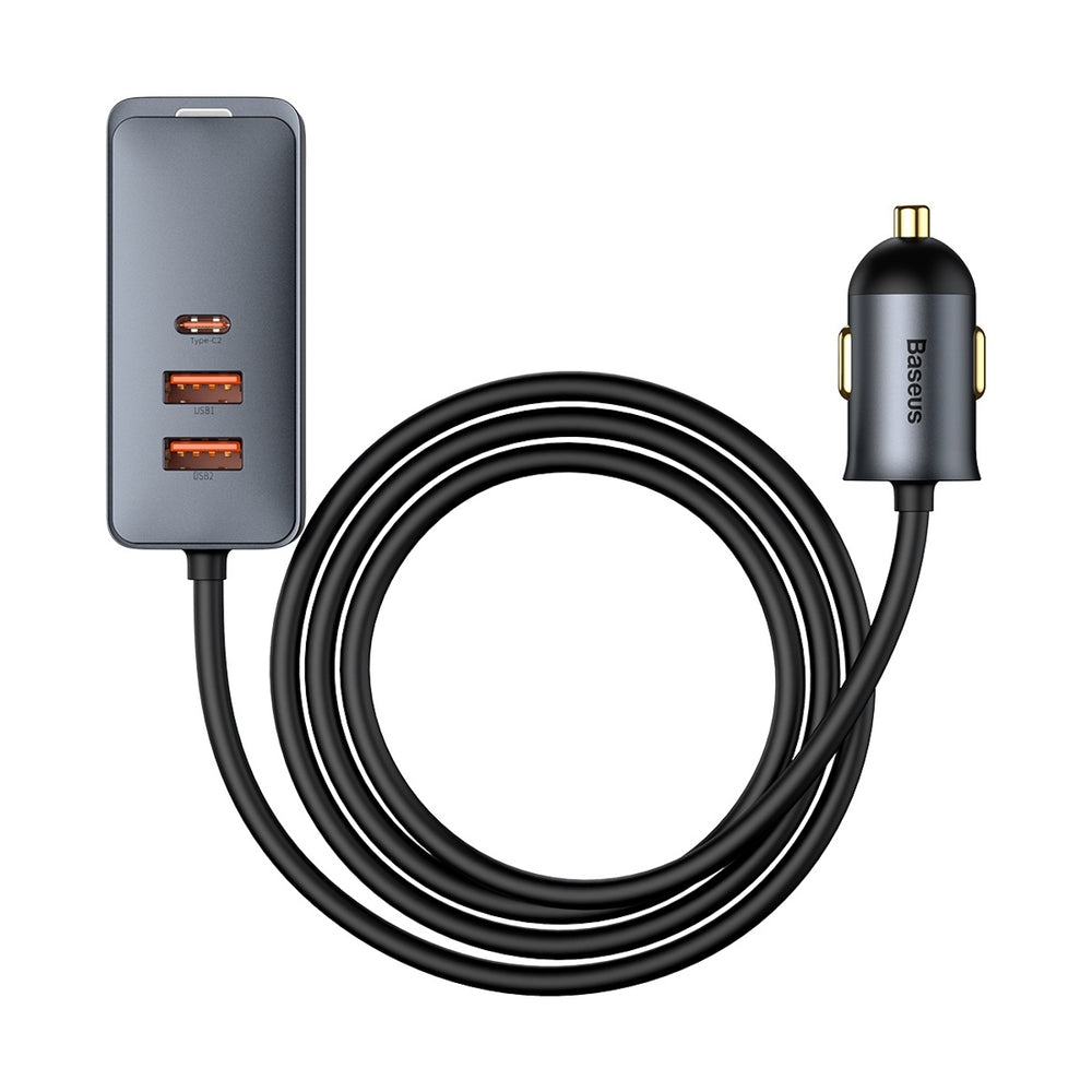 Baseus Share Together PPS Multi-port Fast charge Car Charger with Extension Cord 2U+2C 120W Space Gray