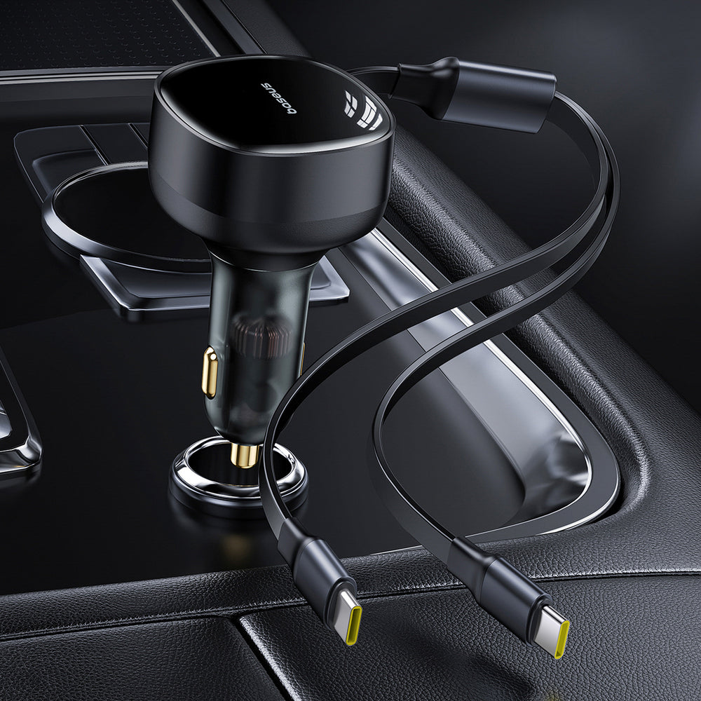 Baseus Enjoyment Retractable 2-in-1 Car Charger C+C 33W Cluster Black