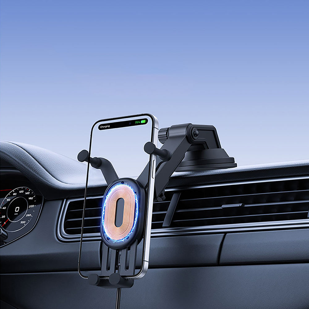 Baseus Stable Car Holder with 15W Inductive Charger, Gravity, and Suction Cup - Black
