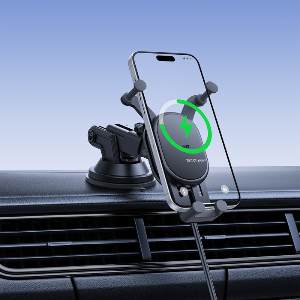 Baseus Stable Car Holder with 15W Inductive Charger, Gravity, and Suction Cup - Black