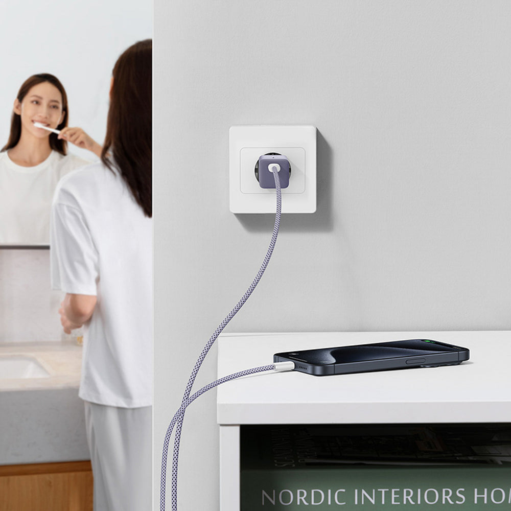 Baseus GaN5 30W USB-C EU Wall Charger with Purple Cable Baseus Dynamic 3 USB-C 100W 1m - Purple