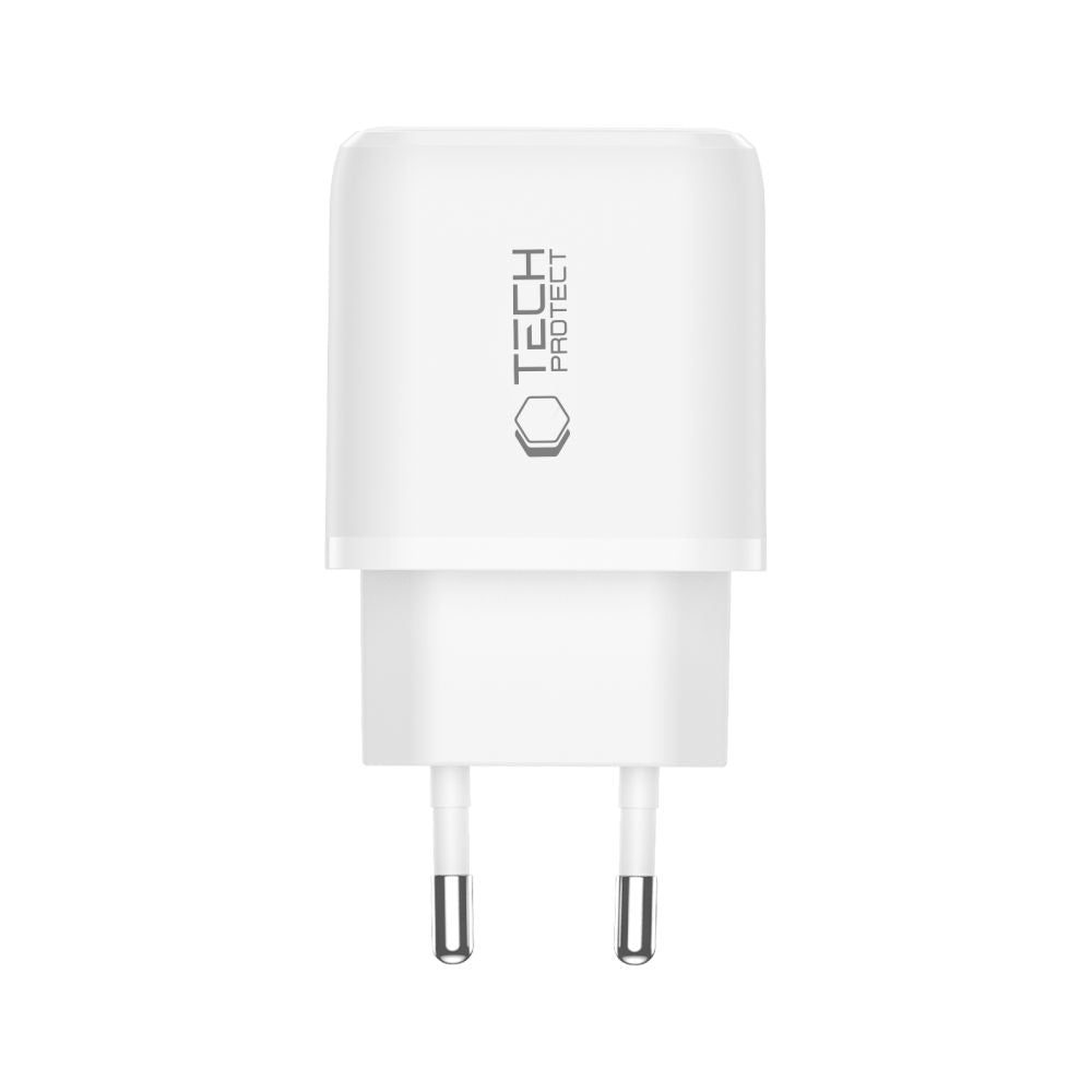 Tech-Protect NCA45W-GAN 2-Port 45W Wall Charger med USB-C-kabel - hvid
