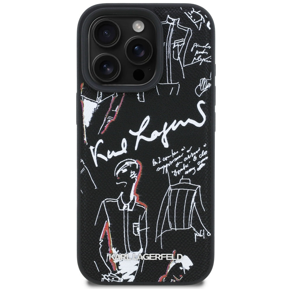 Karl Lagerfeld Grained Pattern & Logo MagSafe Case til iPhone 16 Pro Max - sort