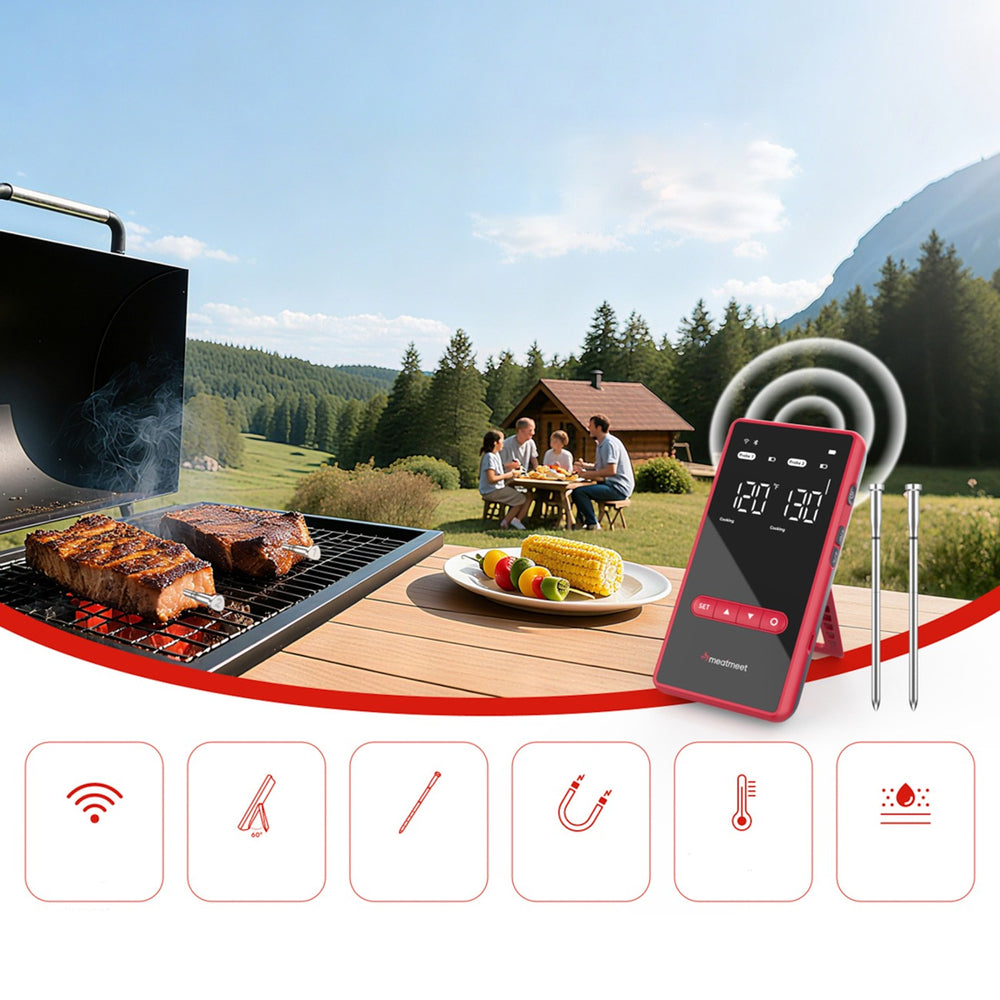 Meatmeet X Pro Kitchen Thermometer with Bluetooth/WiFi App for Grill, Oven, Smoker - Black