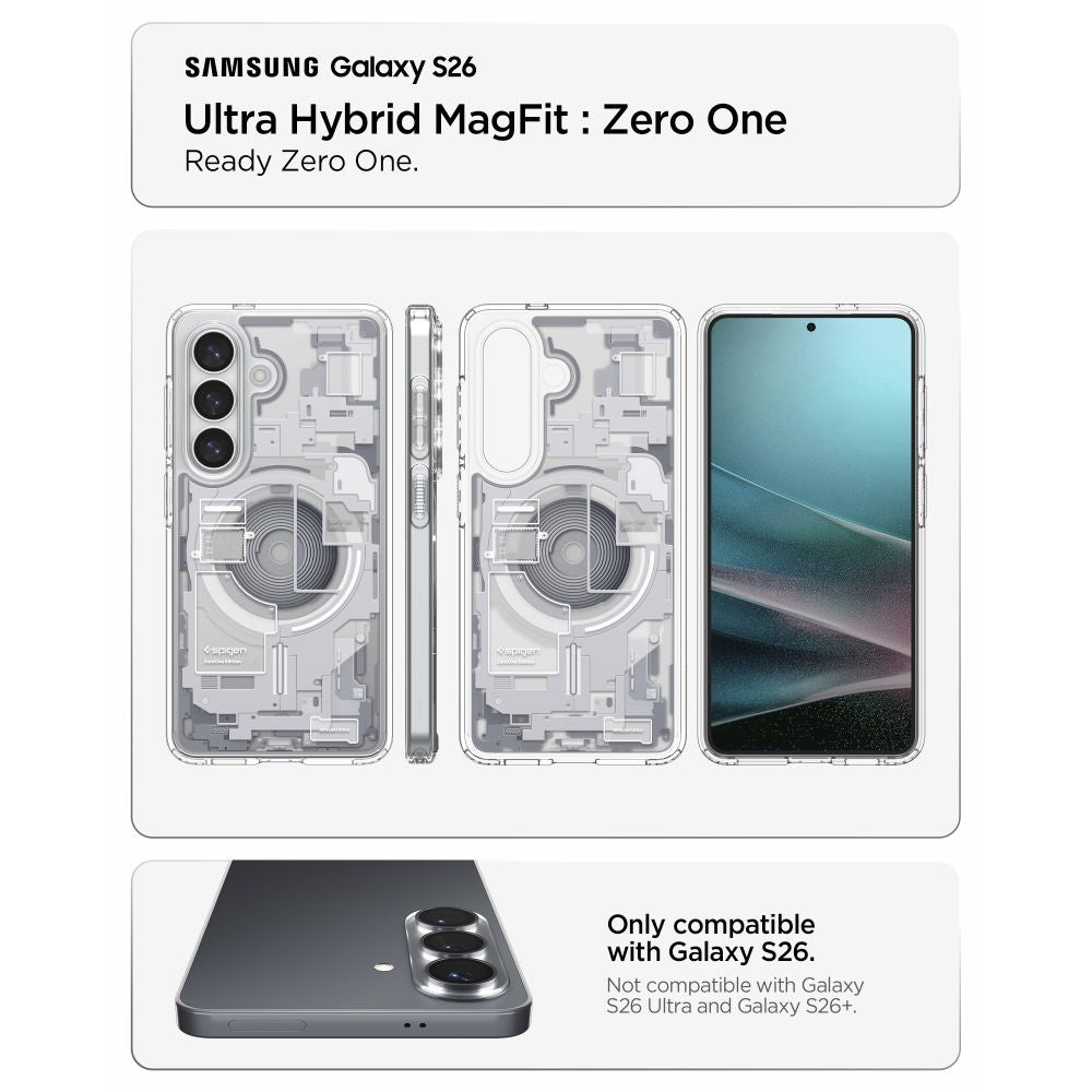 Spigen Ultra Hybrid Mag MagSafe Case til Samsung Galaxy S26 Zero One - Klar og hvid
