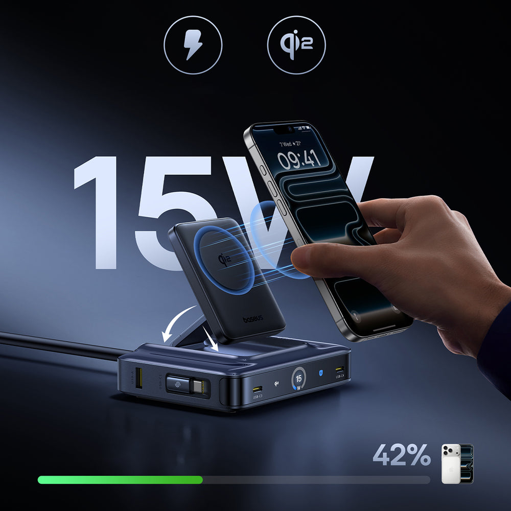 Baseus Nomos NH21 6-in-1 245W Wireless Charging Station with Two Retractable USB-C Cables - Black