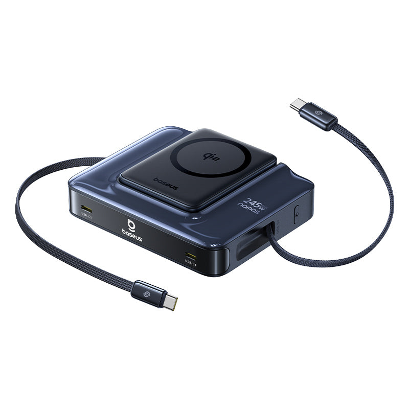 Baseus Nomos NH21 6-in-1 245W Wireless Charging Station with Two Retractable USB-C Cables - Black
