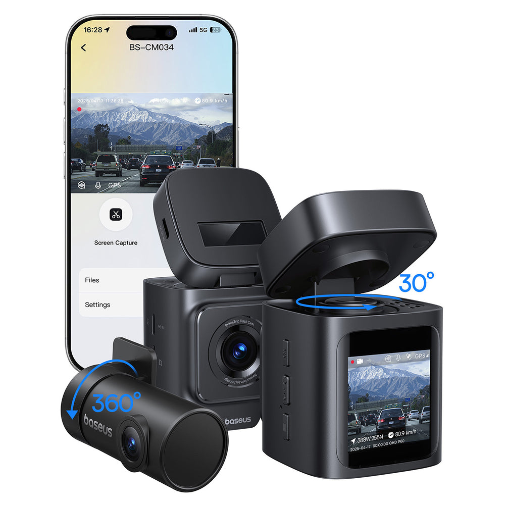 Baseus PrimeTrip VD1 Pro 4K Car Dash Cam with 1080p Rear Camera and Power Kit - Black