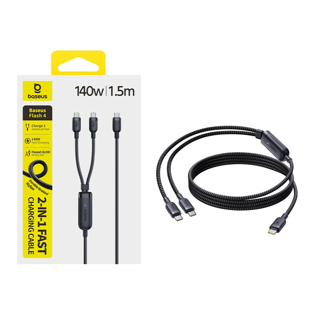 Baseus Flash 4 140W 2in1 USB-C to USB-C + USB-C Cable 1.5 m - Black