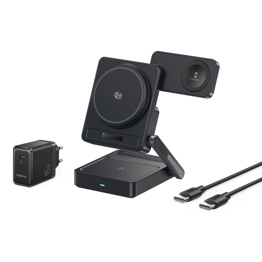 Baseus PicoGo AF21 3in1 Qi2.2 35W Wireless Charger with 45W EU Power Adapter and 1m USB-C Cable - Black