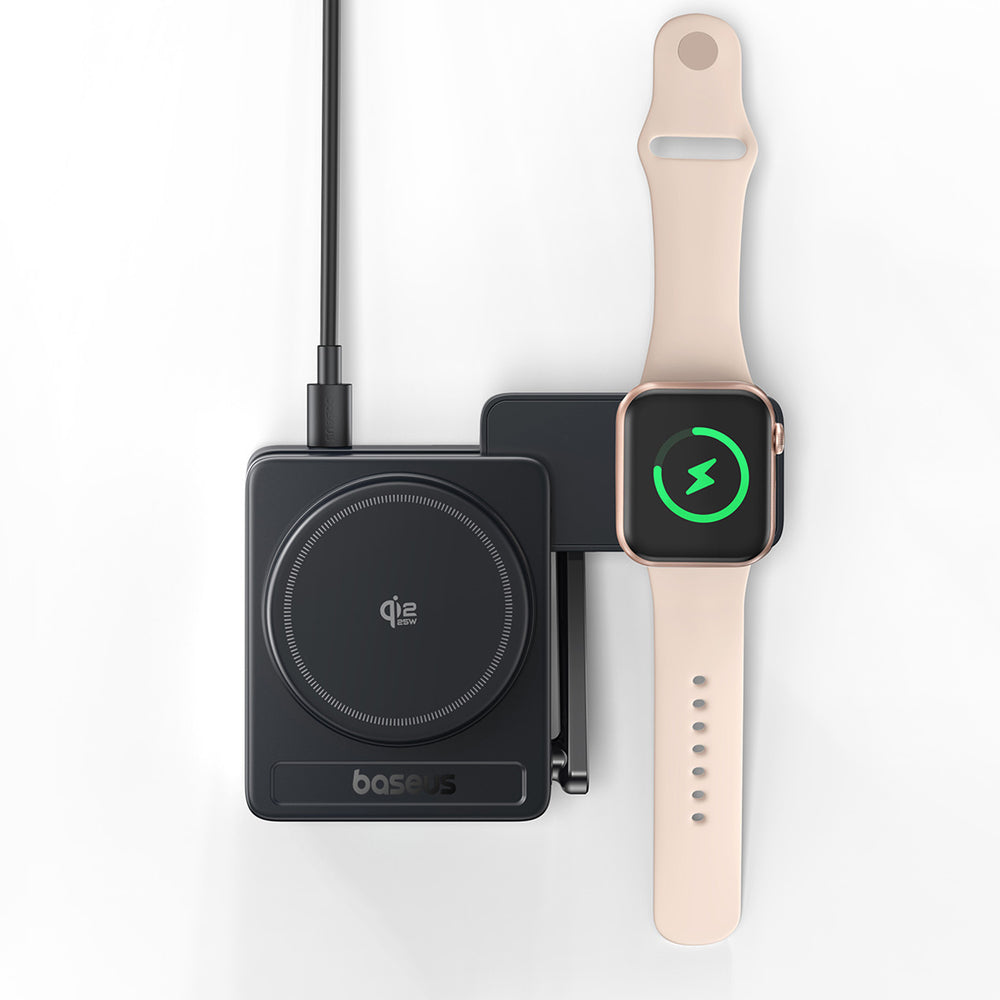 Baseus PicoGo AF21 3-i-1 Qi2.2 35W Trådløs Oplader med 1m USB-C Kabel - Sort