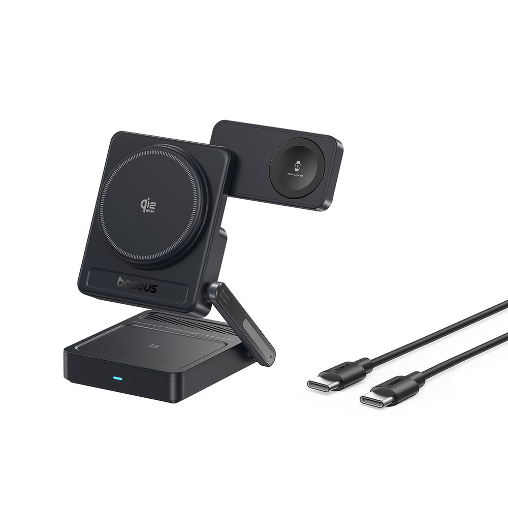 Baseus PicoGo AF21 3-i-1 Qi2.2 35W Trådløs Oplader med 1m USB-C Kabel - Sort