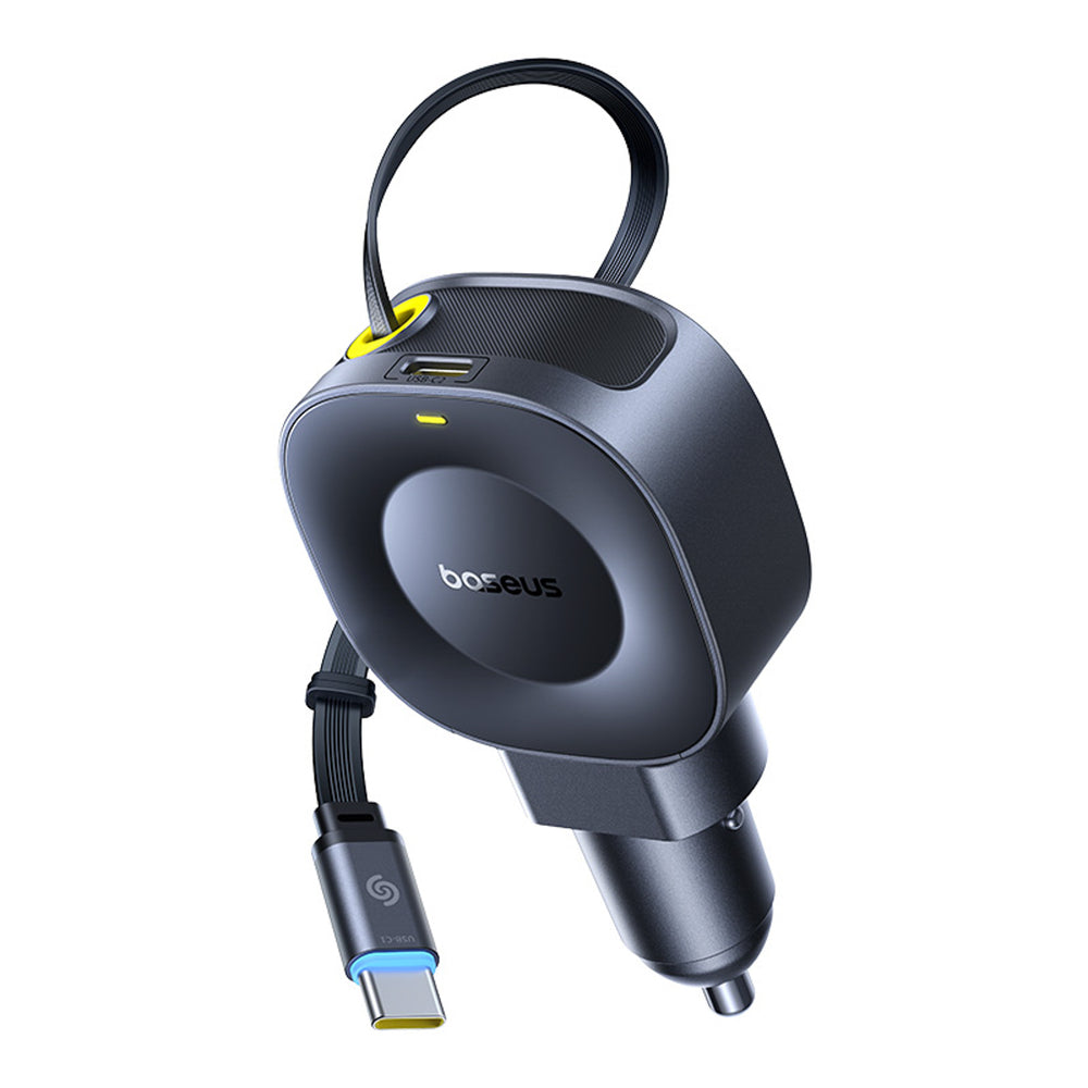 Baseus PrimeTrip VR2 30W + 30W Car Charger with Retractable USB-C Cable - Black