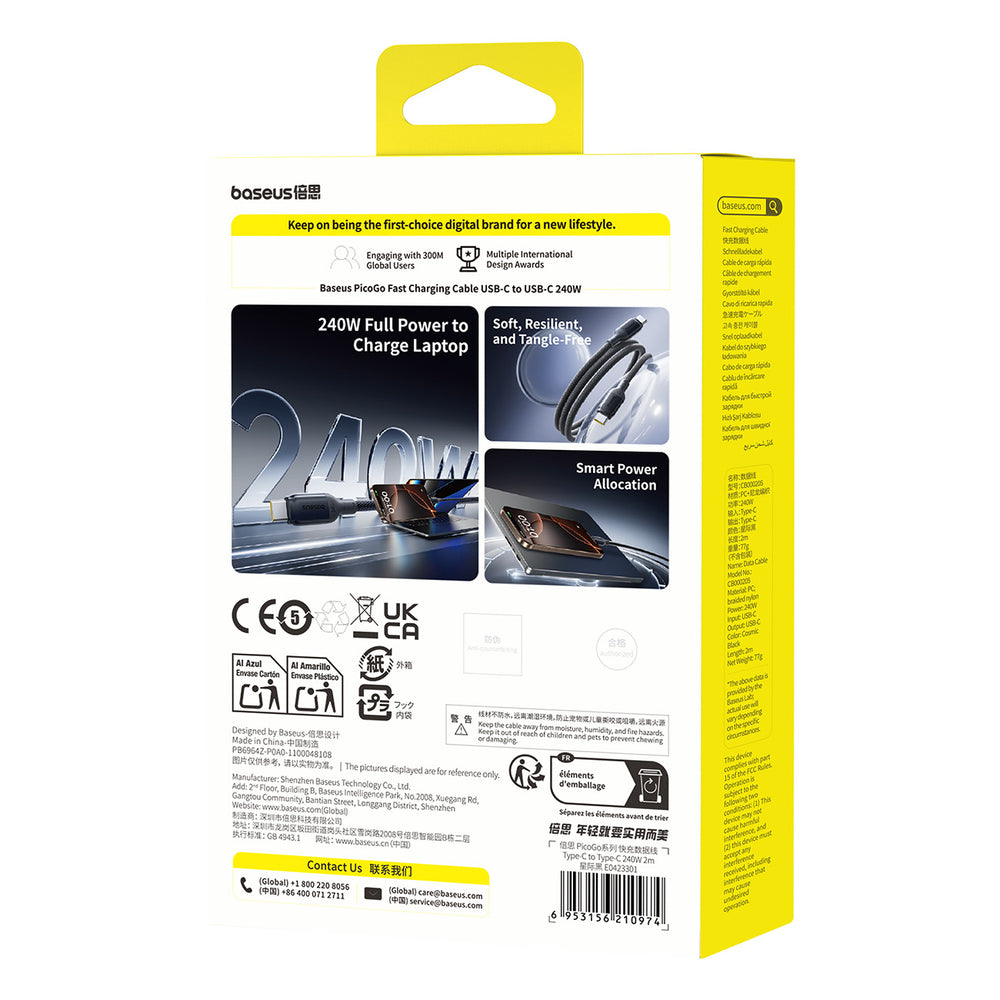 Baseus PicoGo 240W USB-C - USB-C Cable 2m - Black