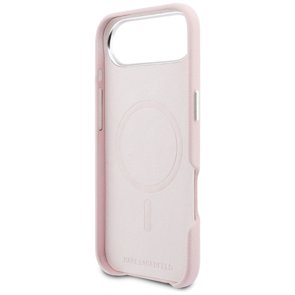 Karl Lagerfeld Karl & Choupette Head Pins Saffiano MagSafe iPhone Air Case - Pink