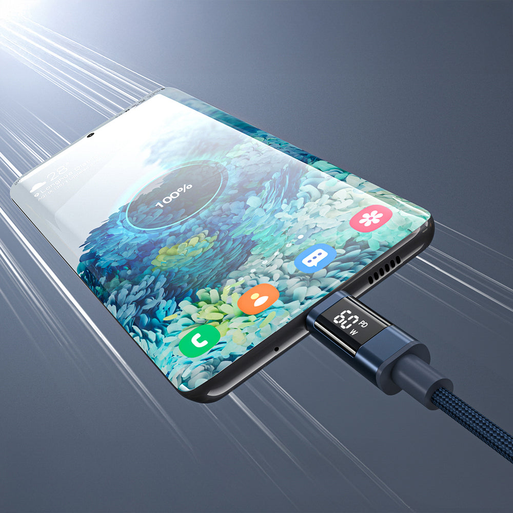 Choetech XCC-1068 PD 60W USB-C - USB-C Cable with Display 1.2 m - Blue