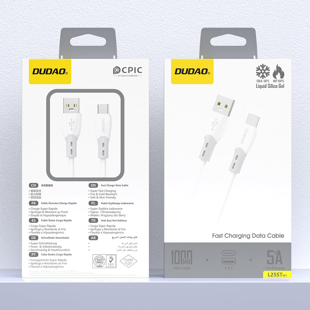 Dudao L25ST 5 A USB-A-USB-C-kabel med blød silikone fløj 1 m - hvid