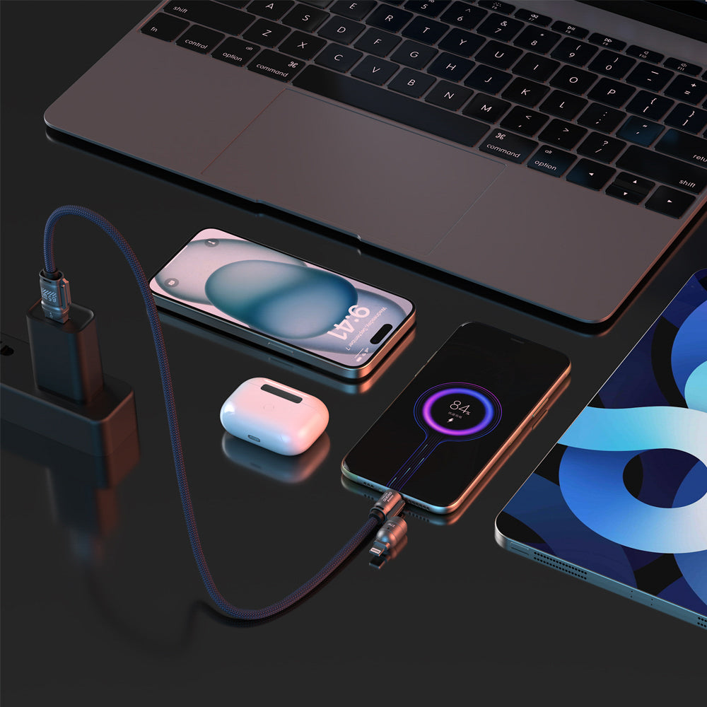 Dudao L20Max 65W 4-i-1-kabel med Lanyard USB-C til USB-C med Lightning og USB-A-adaptere - Blå